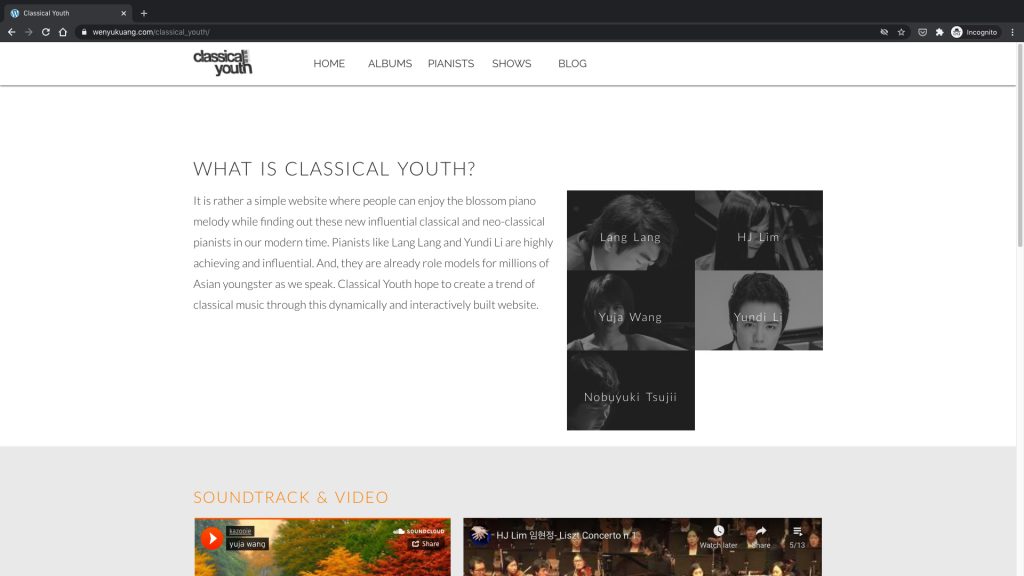 classical of youth website mockup - home page final