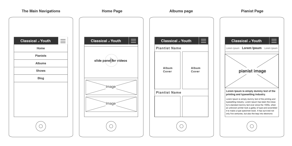 classical of youth mobile wireframe