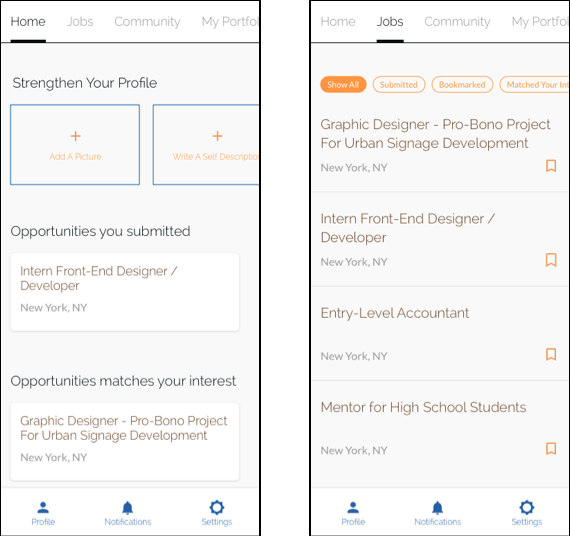 volunteer opportunity app mockup group two