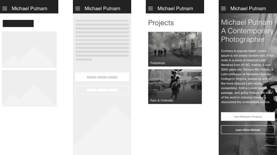 Michael Putnam Portfolio Website's design mockup and rendering for mobile.